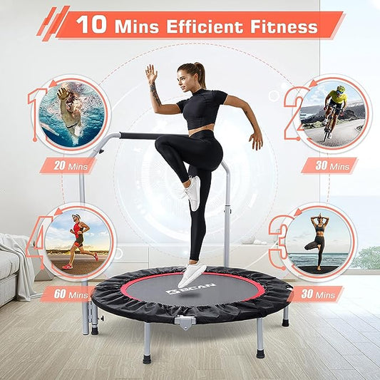 BCAN 40/48" Foldable Mini Trampoline Max Load 330lbs/440lbs, Fitness Rebounder with Adjustable Foam Handle, Exercise Trampoline for Adults